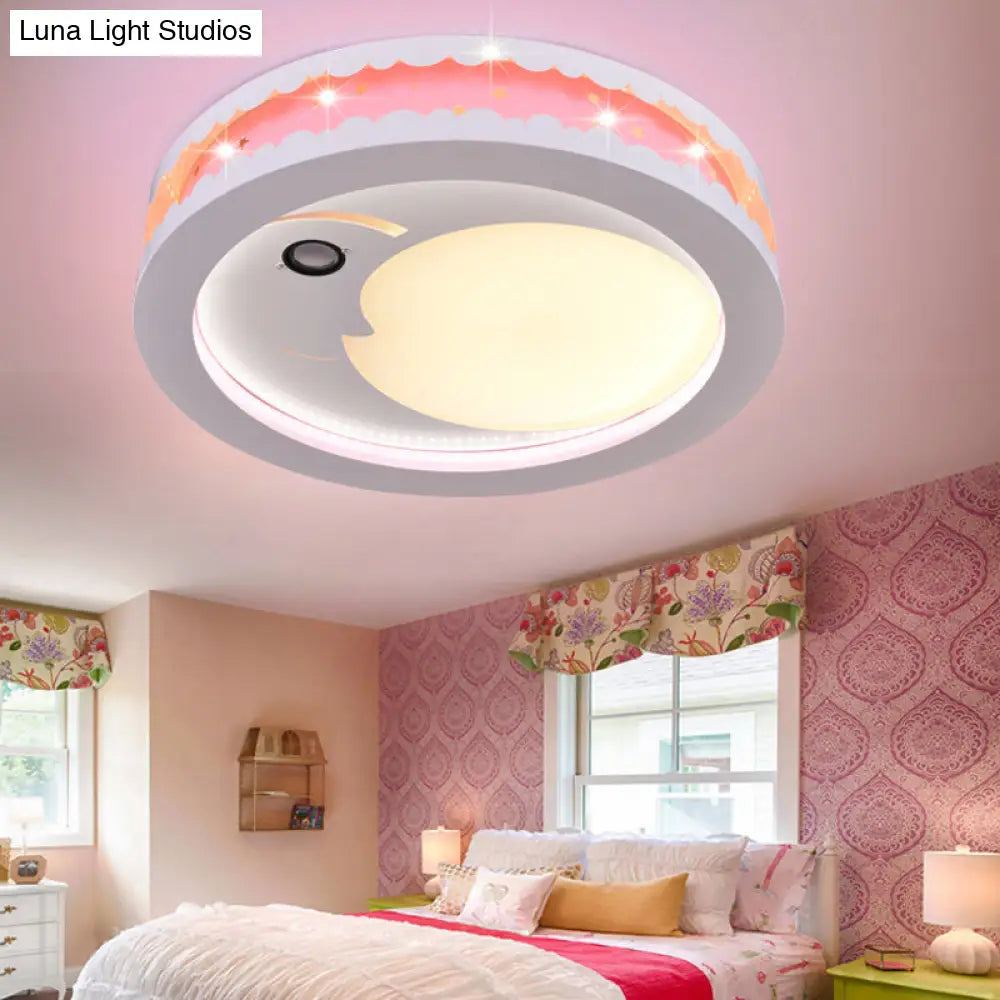 Art Deco Led Flush Ceiling Light For Kids Bedrooms - Acrylic Circle Design Pink / Warm