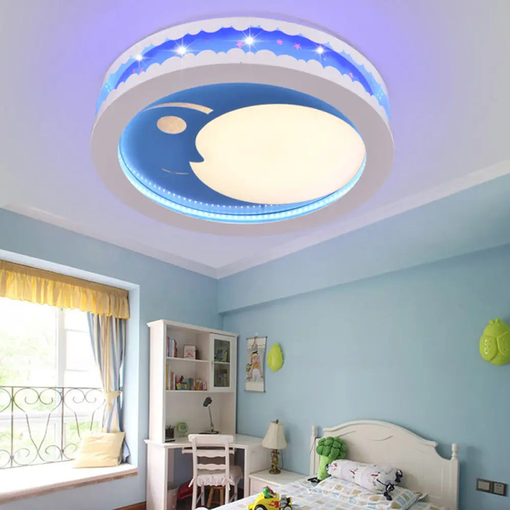 Art Deco Led Flush Ceiling Light For Kids’ Bedrooms - Acrylic Circle Design Blue / White