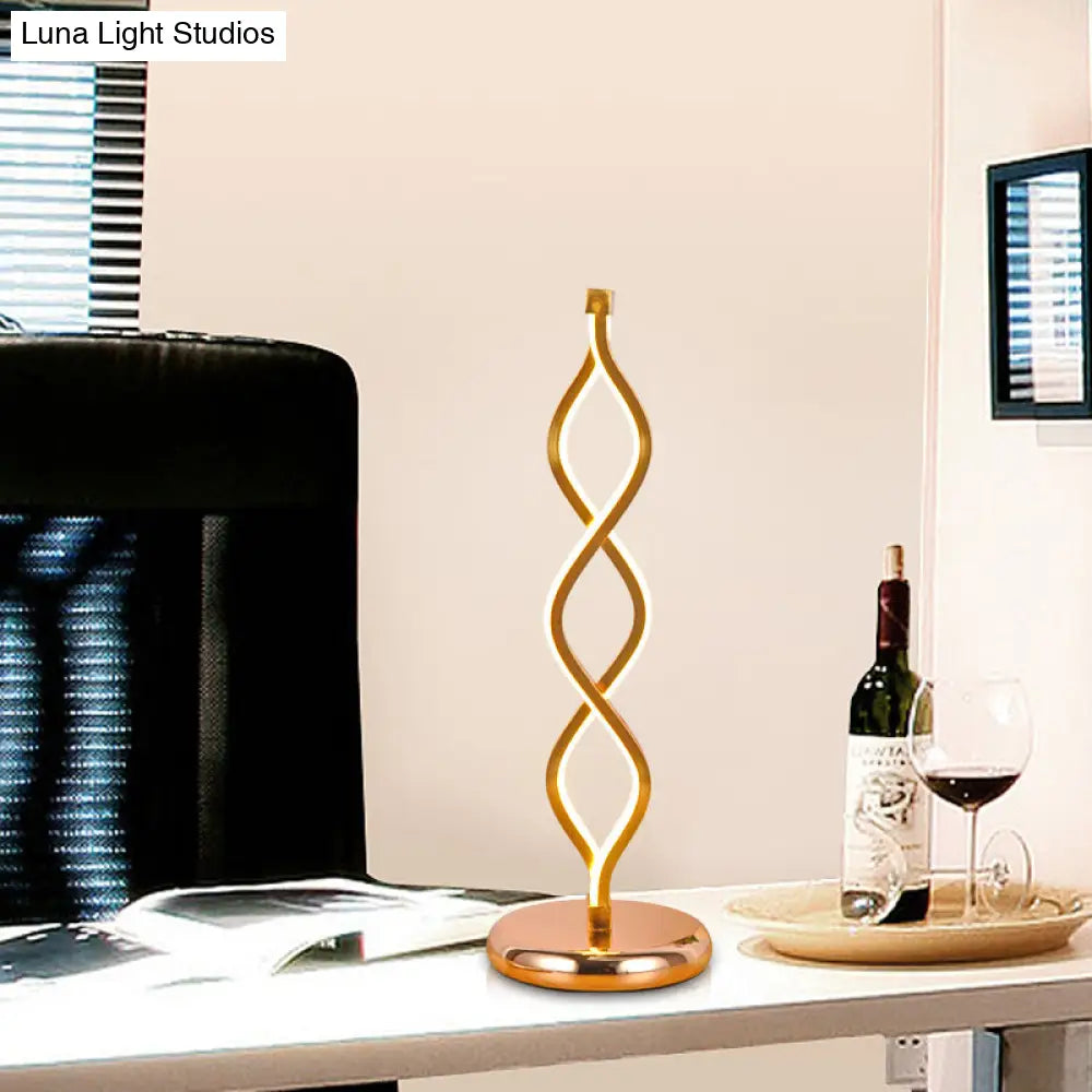 Art Deco Led Gold Wavy Strip Table Lamp With Plug-In Cord