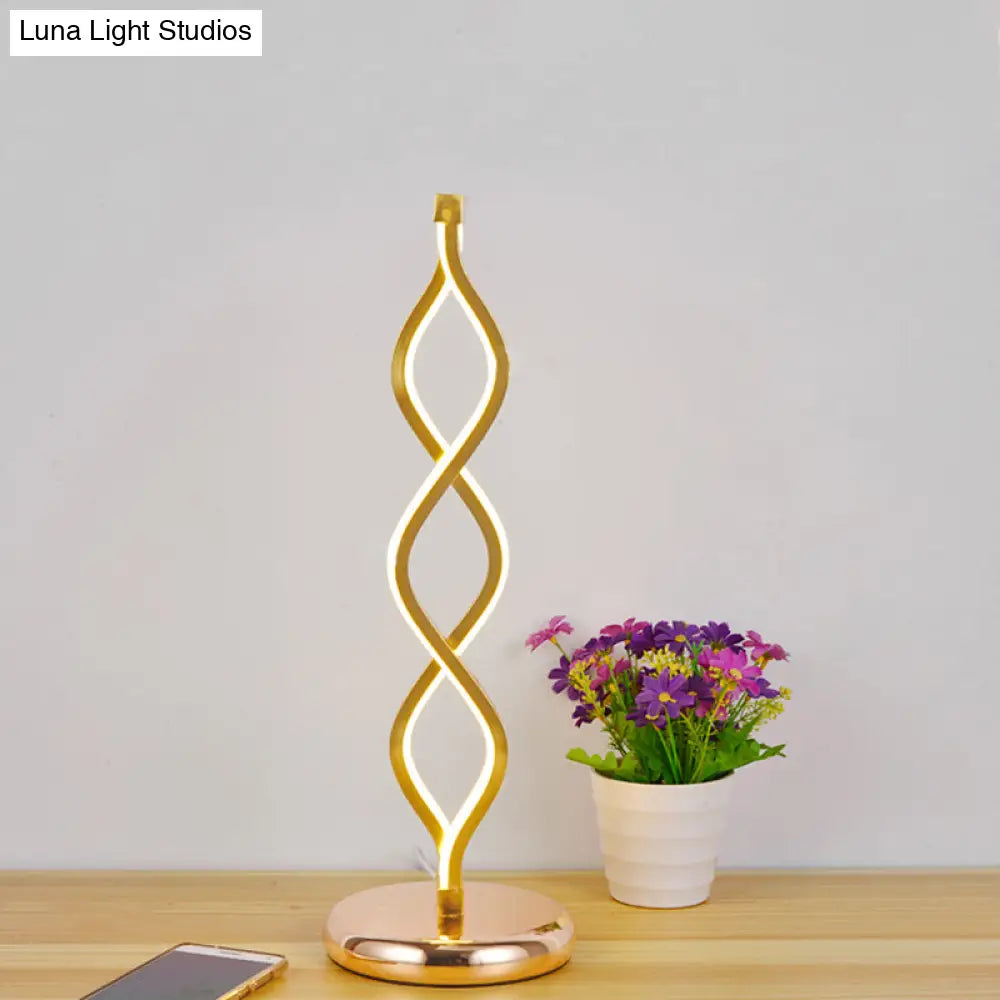 Art Deco Led Gold Wavy Strip Table Lamp With Plug-In Cord