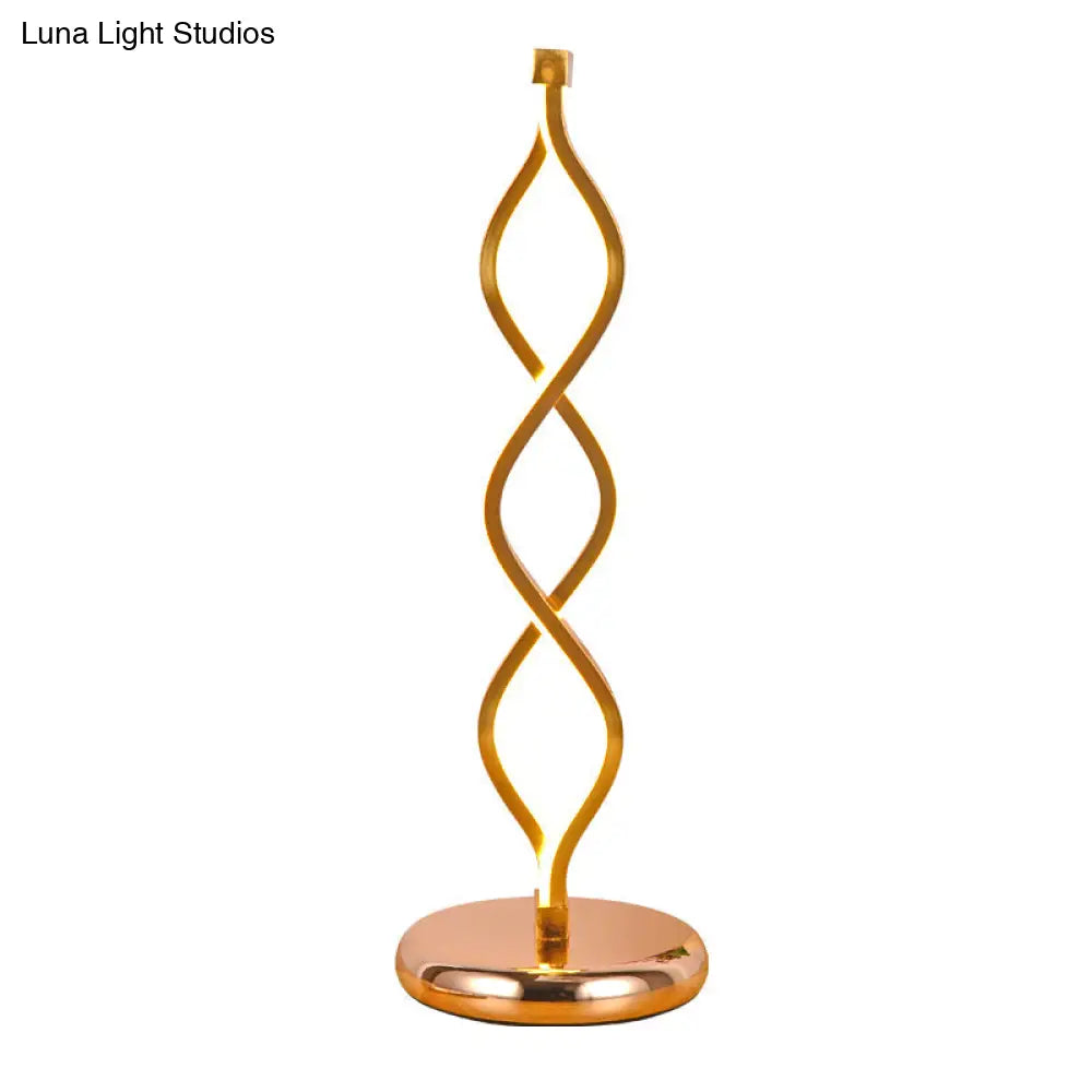 Art Deco Led Gold Wavy Strip Table Lamp With Plug-In Cord