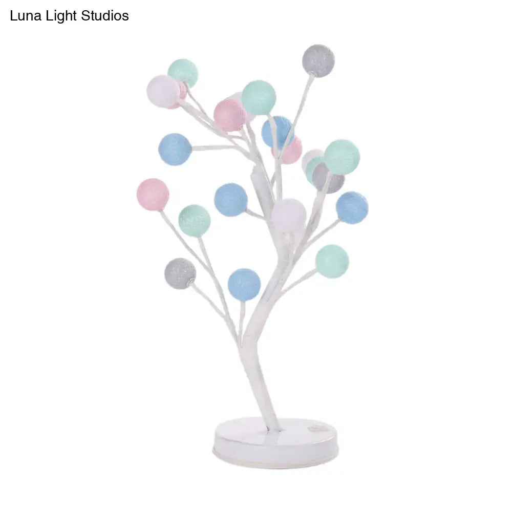 Art Deco Led Night Table Lamp With Cotton Thread Ball Tree Design - Pink/Blue/Green