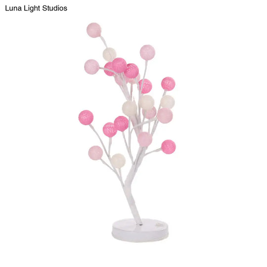 Art Deco Led Night Table Lamp With Cotton Thread Ball Tree Design - Pink/Blue/Green