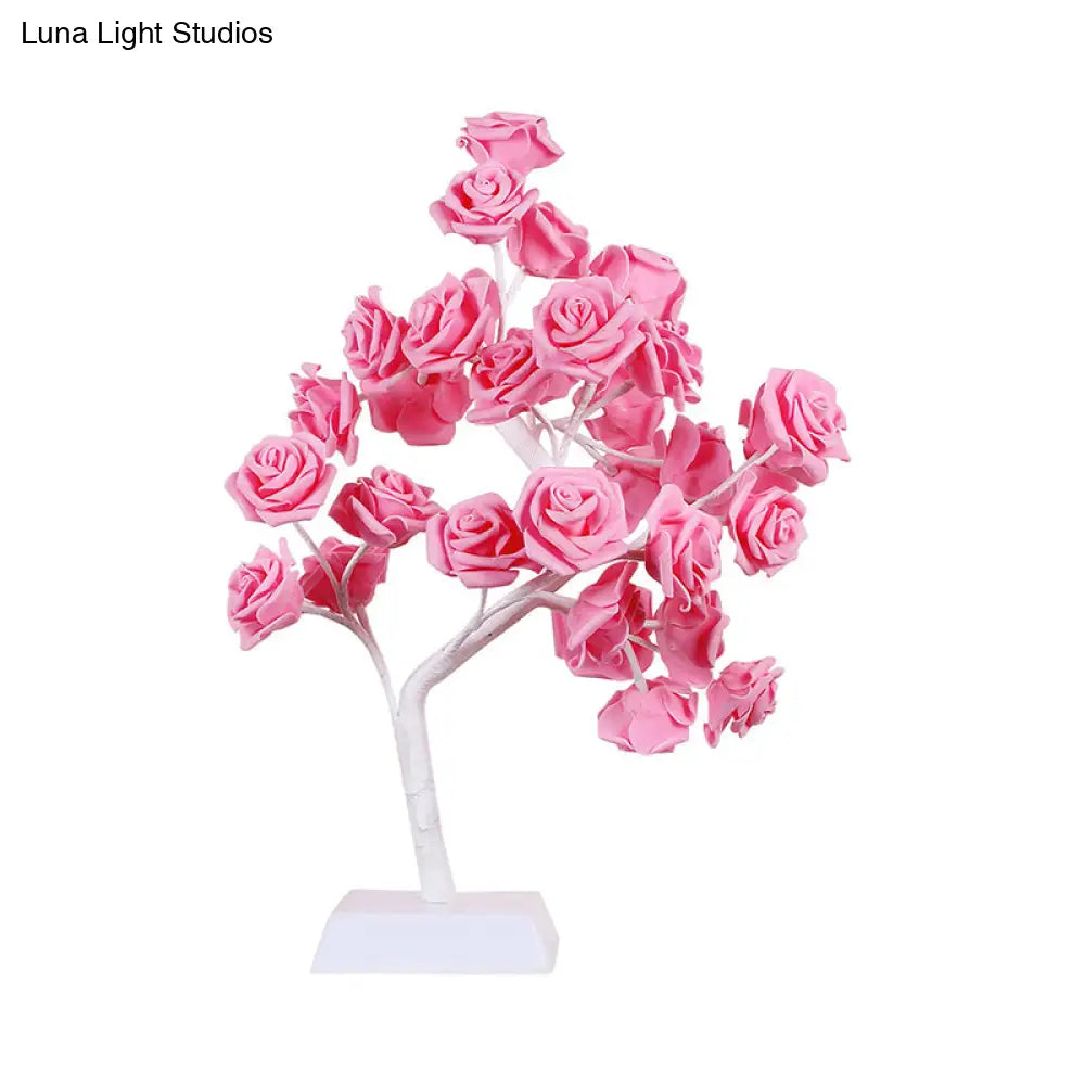 Art Deco Led Pink Rose Table Night Lamp With Branch Design - Perfect For Restaurants