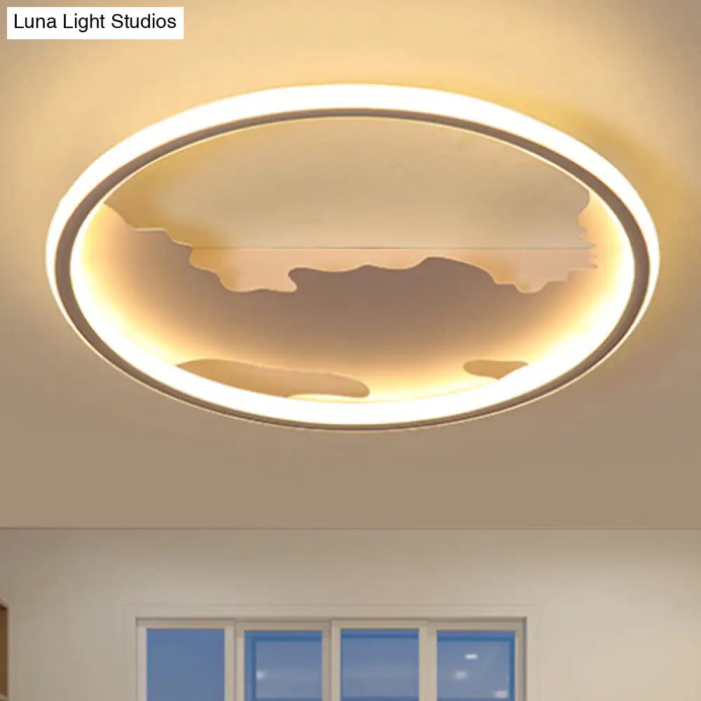 Art Deco Metal Led Round Ceiling Light - White/Warm Flush Mount For Living Room Sizes:
