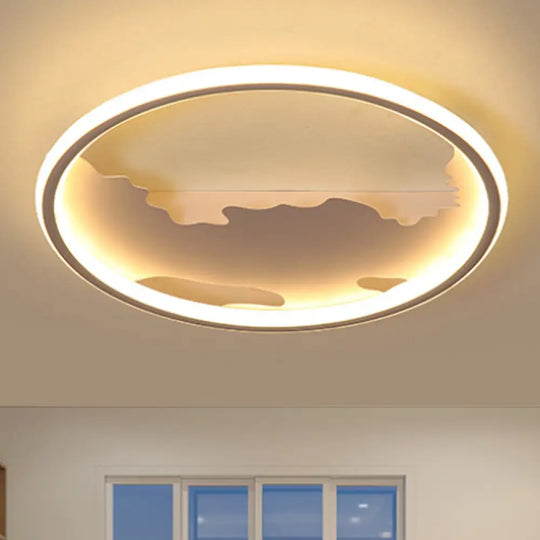 Art Deco Metal Led Round Ceiling Light - White/Warm Flush Mount For Living Room Sizes: