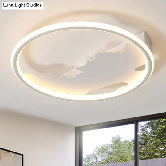 Art Deco Metal Led Round Ceiling Light - White/Warm Flush Mount For Living Room Sizes: