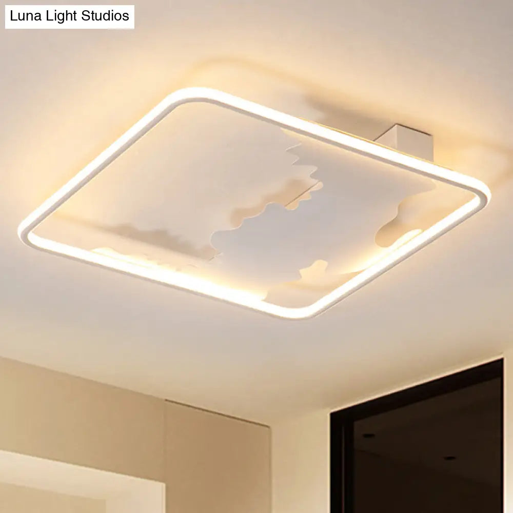 Art Deco Metal Led Square Flush Mount Lighting In White/Warm Light Various Width Options