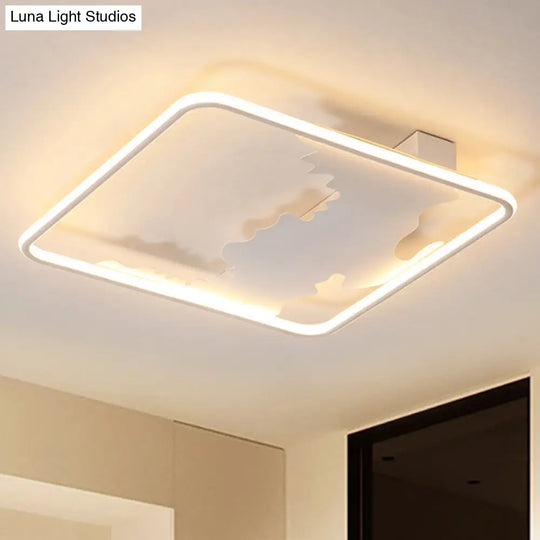 Art Deco Metal Led Square Flush Mount Lighting In White/Warm Light Various Width Options