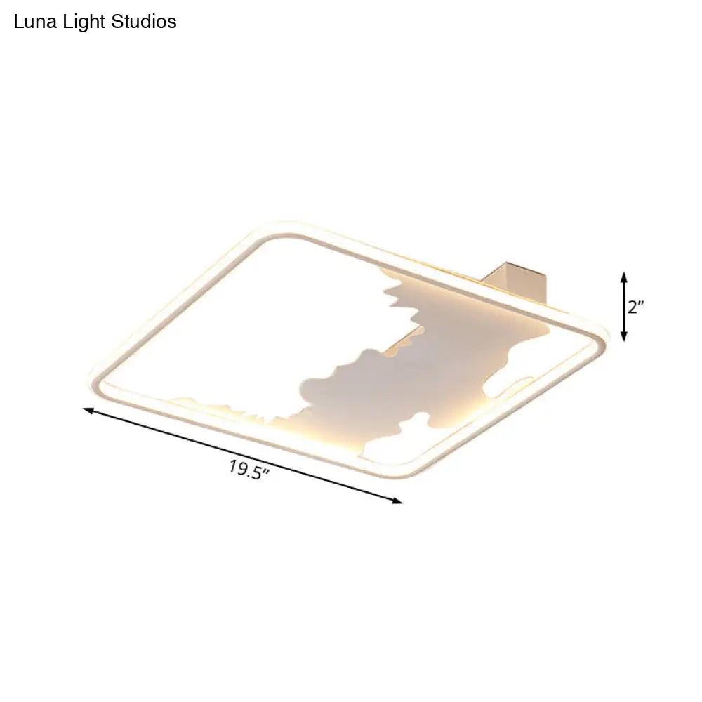 Art Deco Metal Led Square Flush Mount Lighting In White/Warm Light Various Width Options