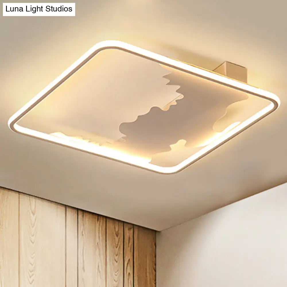 Art Deco Metal Led Square Flush Mount Lighting In White/Warm Light Various Width Options