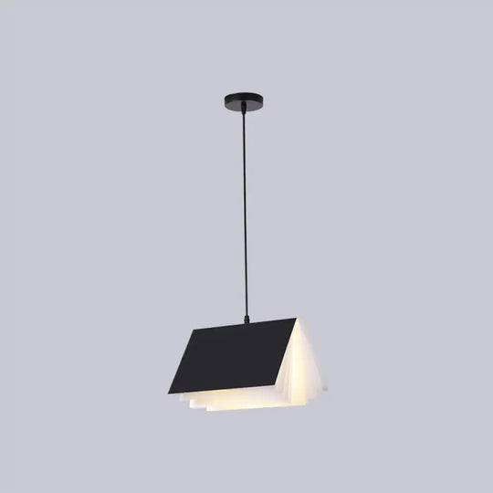 Art Deco Metal Pendant Light: Creative Books Hanging Lamp With 1 Light - Indoor Lighting Black