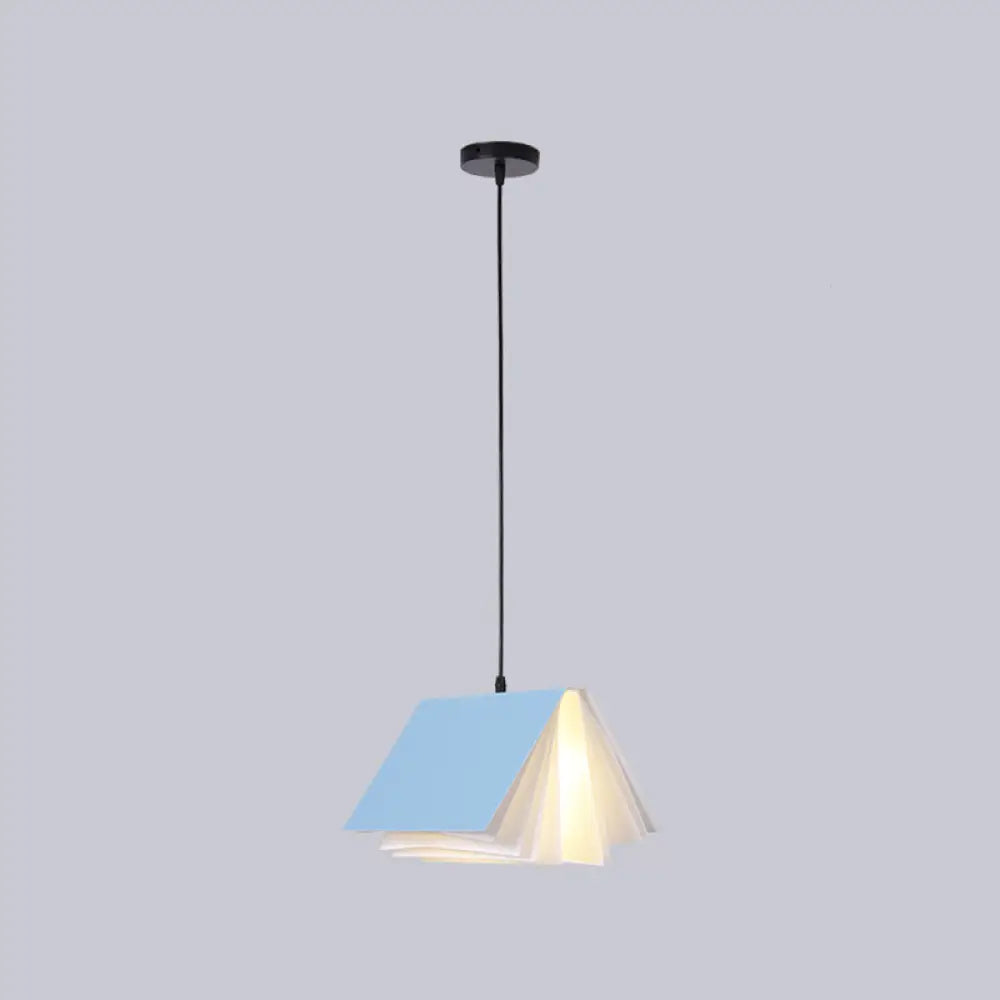 Art Deco Metal Pendant Light: Creative Books Hanging Lamp With 1 Light - Indoor Lighting Blue