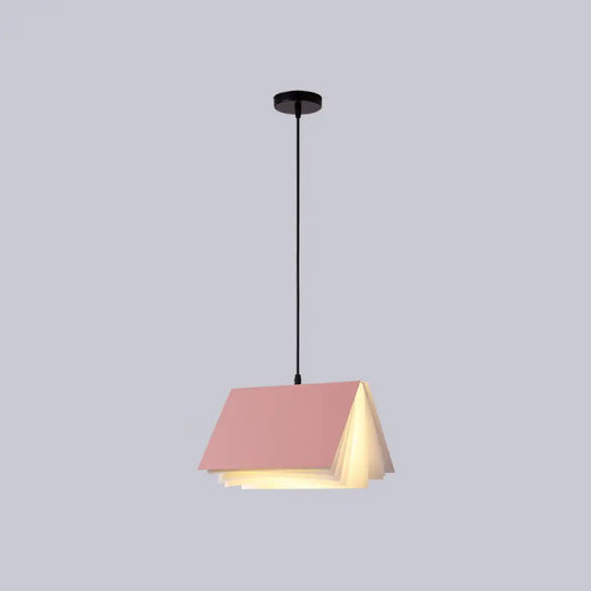 Art Deco Metal Pendant Light: Creative Books Hanging Lamp With 1 Light - Indoor Lighting Pink