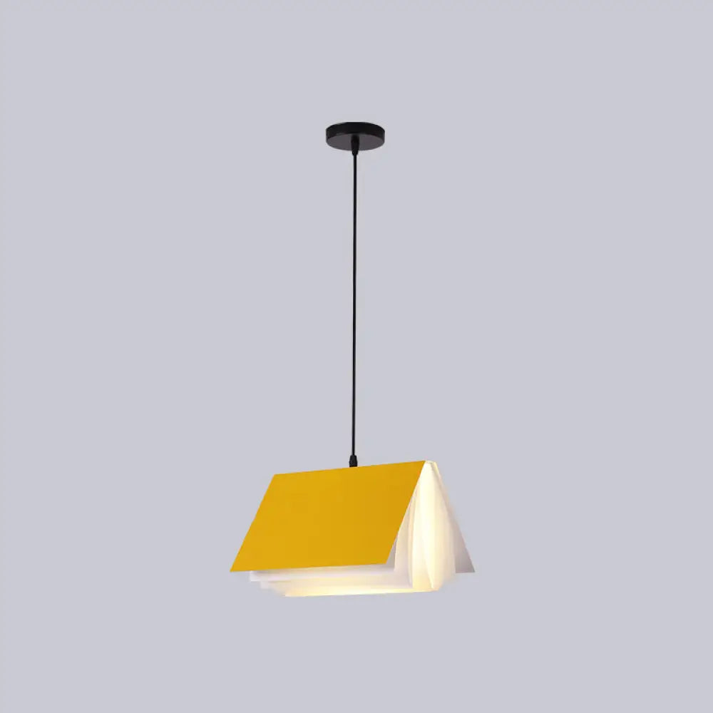 Art Deco Metal Pendant Light: Creative Books Hanging Lamp With 1 Light - Indoor Lighting Yellow