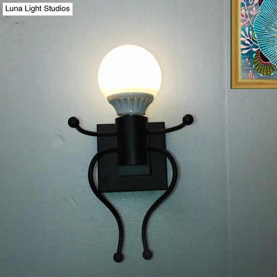 Art Deco Metallic Human Shape Wall Sconce Lamp - Black/White Bedside Lighting (1/2-Head)