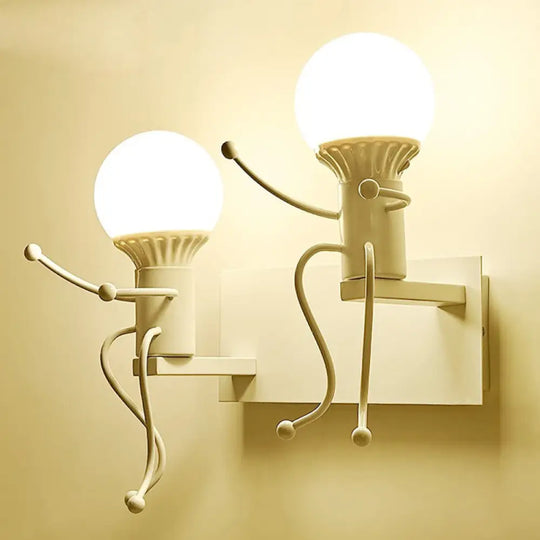 Art Deco Metallic Human Shape Wall Sconce Lamp - Black/White Bedside Lighting (1/2-Head) 2 / White