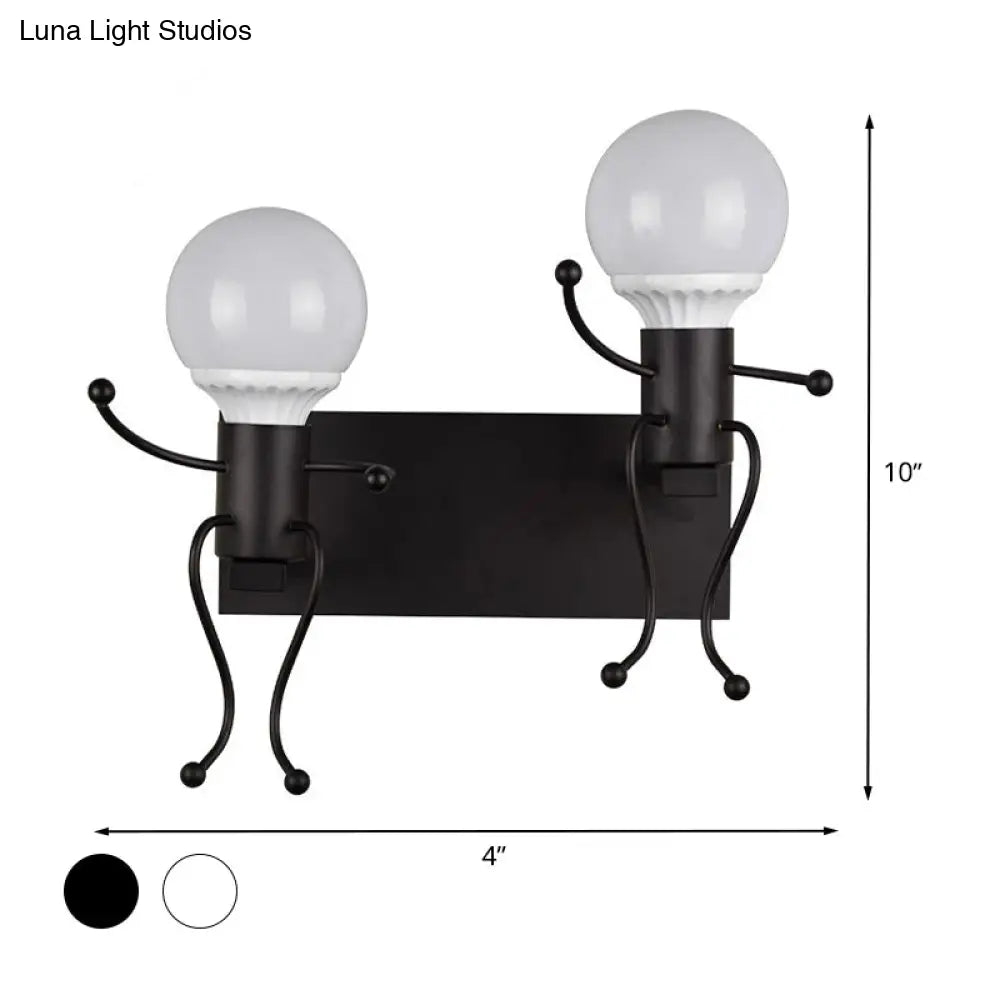 Art Deco Metallic Human Shape Wall Sconce Lamp - Black/White Bedside Lighting (1/2-Head)