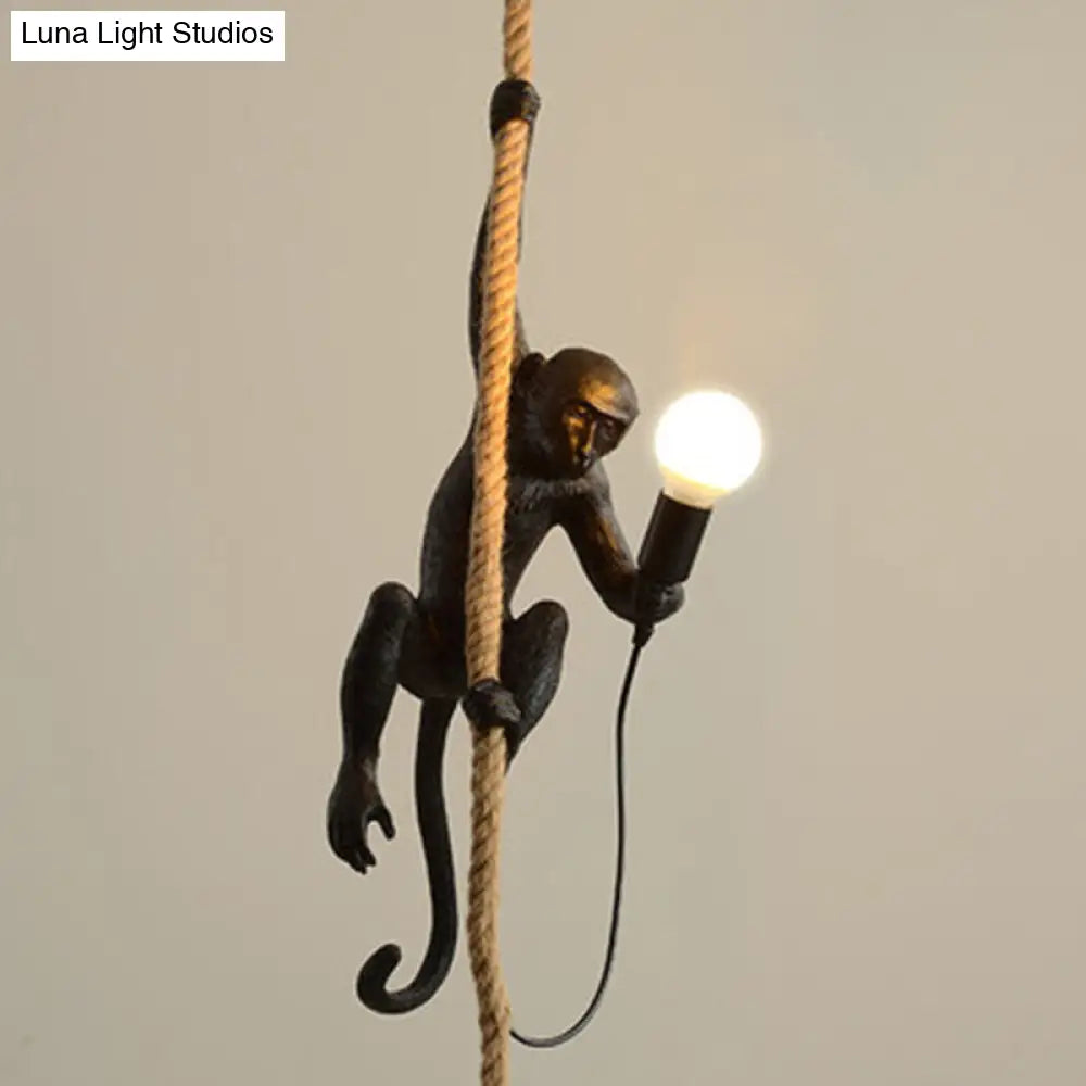 Art Deco Monkey Hanging Lamp - Kids Bedroom Pendant With 1 Light And Down Lighting Black