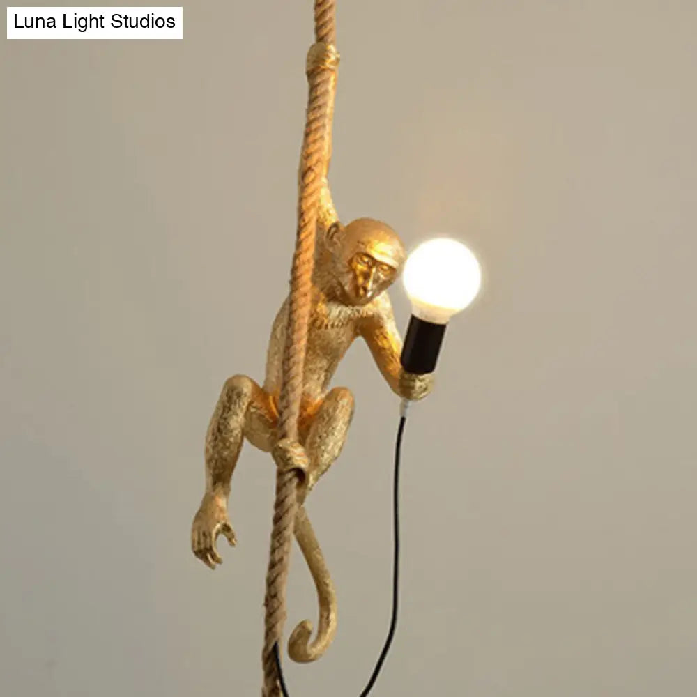 Art Deco Monkey Hanging Lamp - Kids Bedroom Pendant With 1 Light And Down Lighting Gold