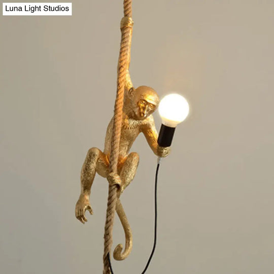 Art Deco Monkey Hanging Lamp - Kids Bedroom Pendant With 1 Light And Down Lighting Gold