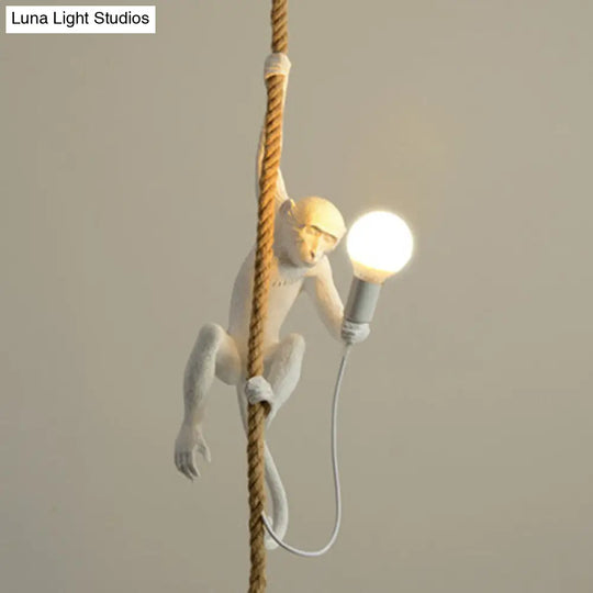 Art Deco Monkey Hanging Lamp - Kids Bedroom Pendant With 1 Light And Down Lighting White