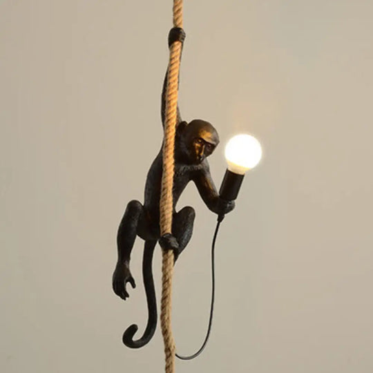 Art Deco Monkey Hanging Lamp - Resin Pendant For Kids Bedroom Lighting Black