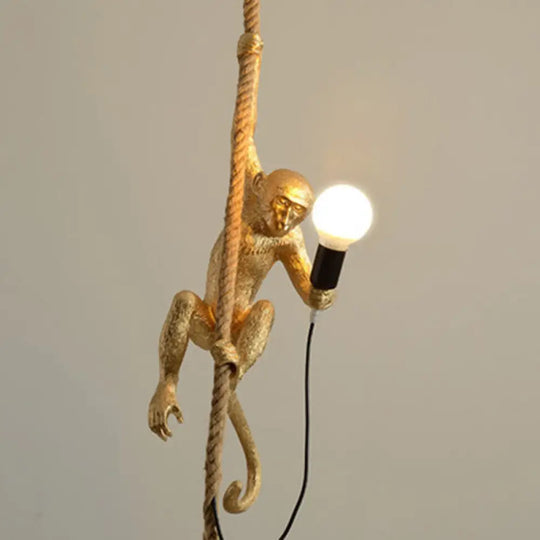 Art Deco Monkey Hanging Lamp - Resin Pendant For Kids Bedroom Lighting Gold