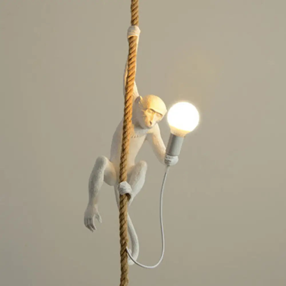 Art Deco Monkey Hanging Lamp - Resin Pendant For Kids Bedroom Lighting White