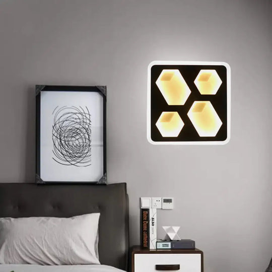 Art Deco Square Black Metal Led Wall Lamp For Study Room /