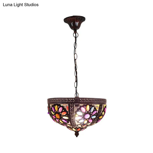 Art Deco Stained Glass Bowl Pendant Light - Rustic One-Bulb Downlight For Restaurants