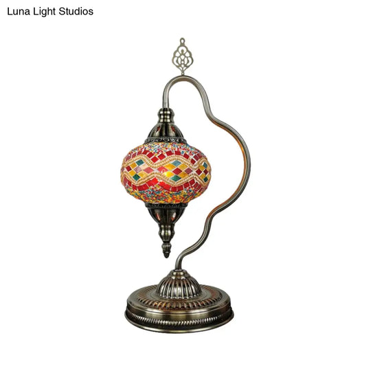 Art Deco Stained Glass Globe Table Lamp With Curvy Arm - White/Red/Yellow