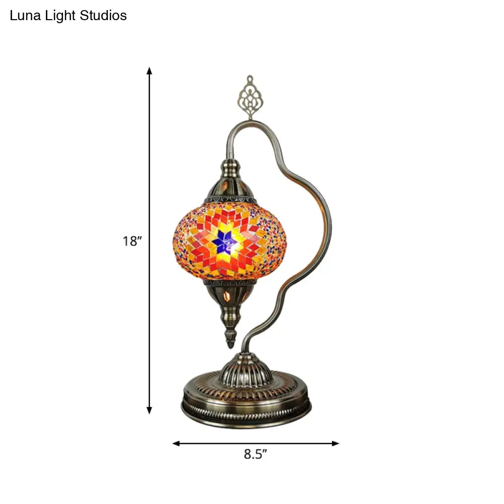 Art Deco Stained Glass Globe Table Lamp With Curvy Arm - White/Red/Yellow