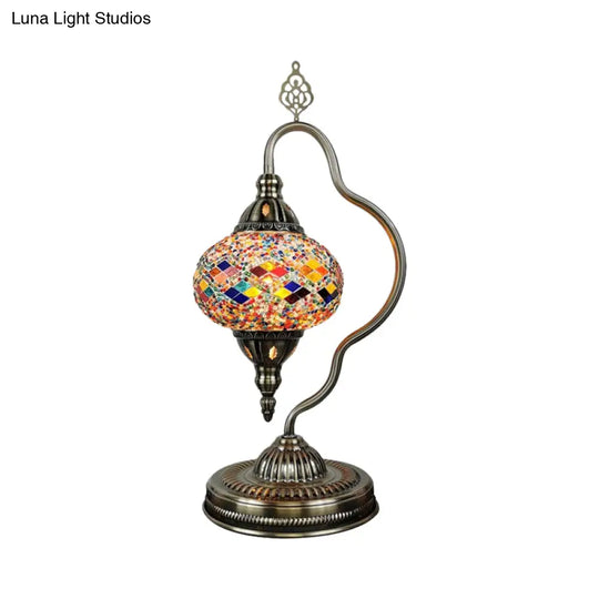 Art Deco Stained Glass Globe Table Lamp With Curvy Arm - White/Red/Yellow