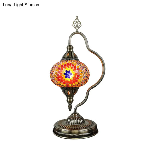 Art Deco Stained Glass Globe Table Lamp With Curvy Arm - White/Red/Yellow