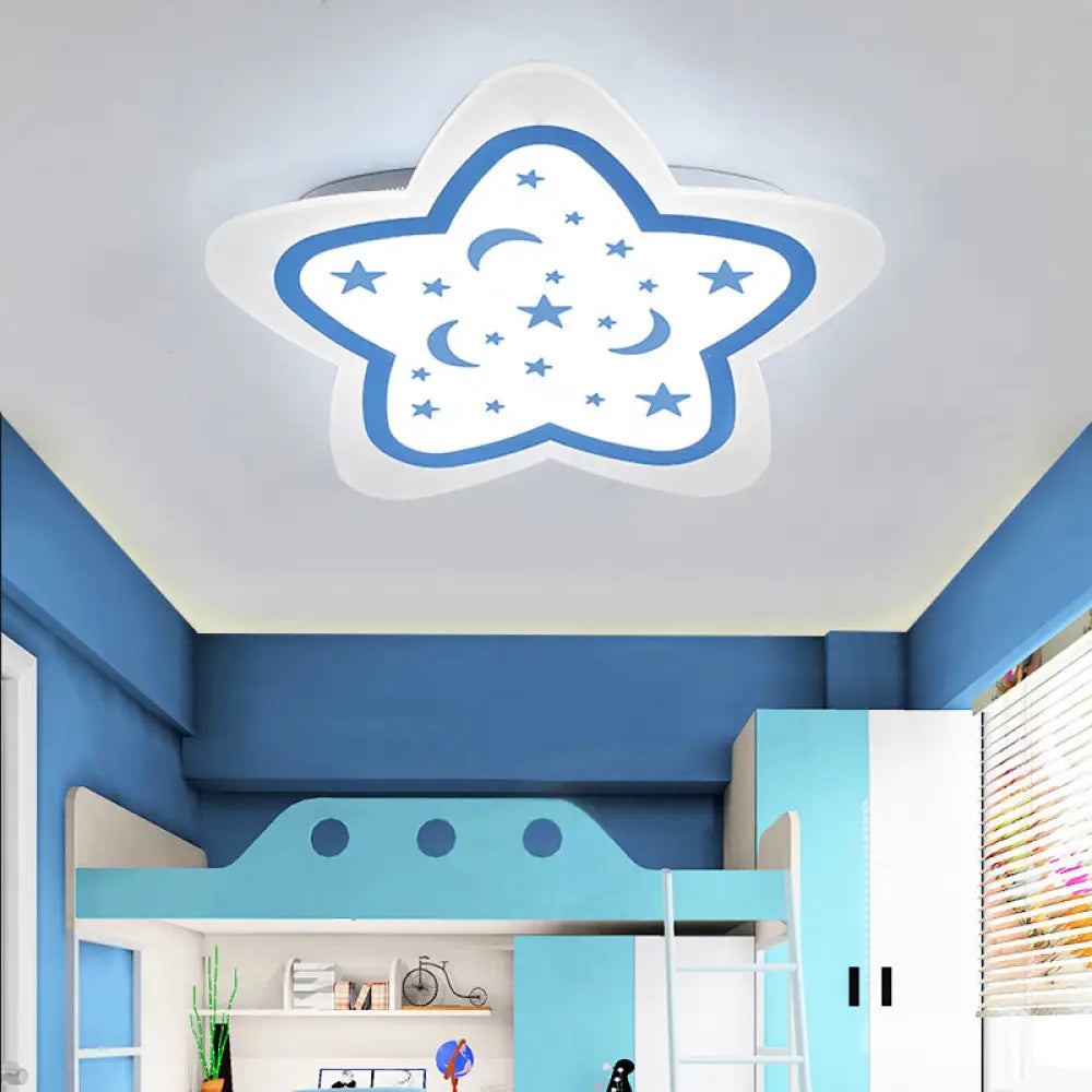 Art Deco Star Shape Ceiling Light For Kid’s Bedroom - Acrylic Flush Mount Blue / 16’