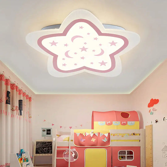 Art Deco Star Shape Ceiling Light For Kid’s Bedroom - Acrylic Flush Mount Pink / 16’