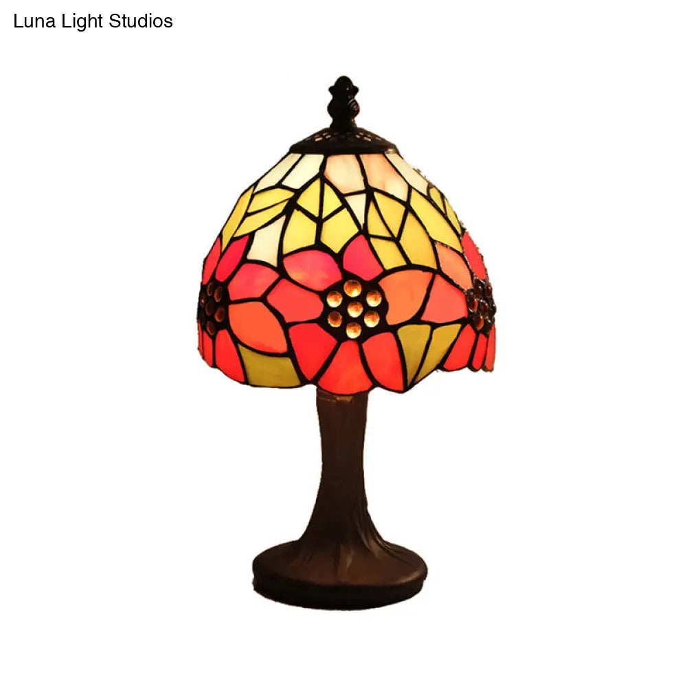 Art Deco Sunflower Stained Glass Table Light With Stand - 1-Light Fixture