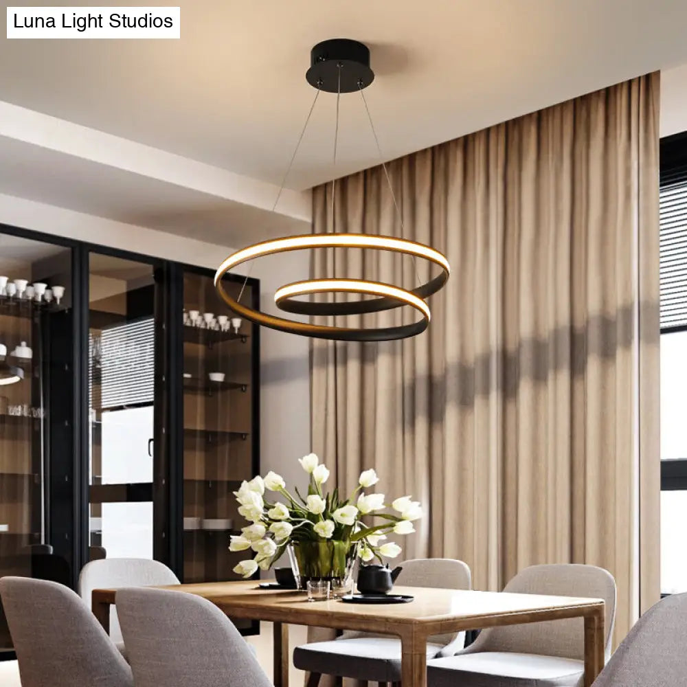 Art Deco Swirl Led Chandelier For Restaurants - Acrylic Suspension Lighting Fixture