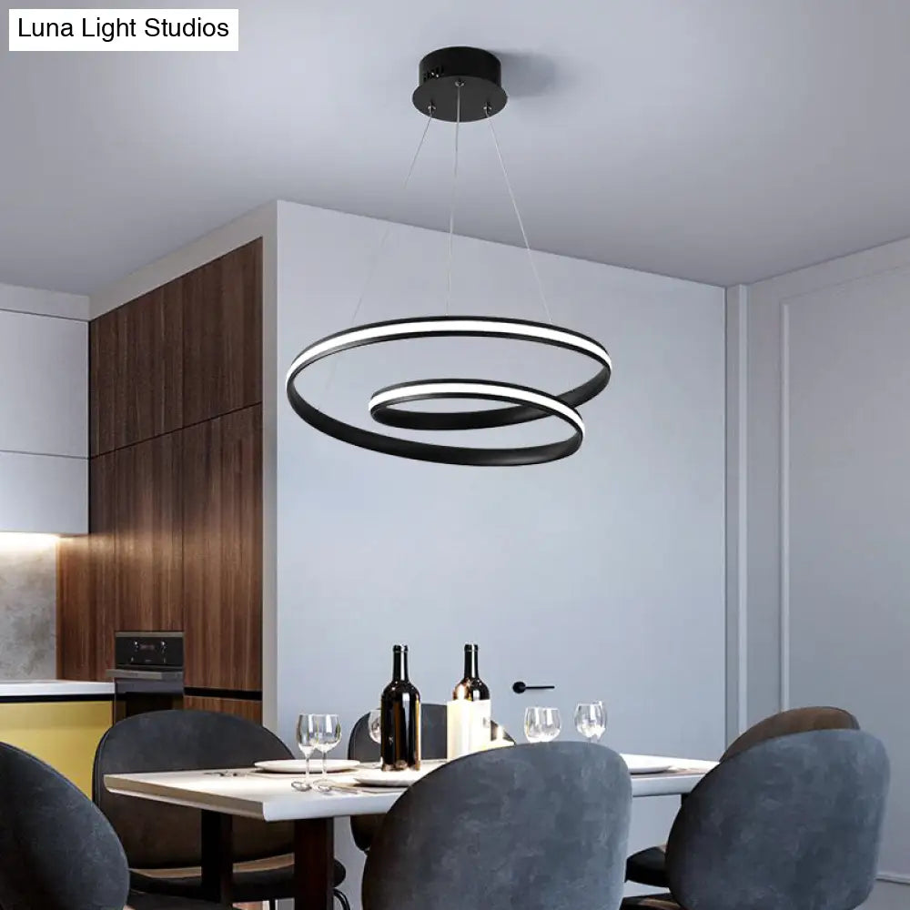 Art Deco Led Chandelier: Acrylic Swirl Suspension Light For Restaurants Black / 18 White