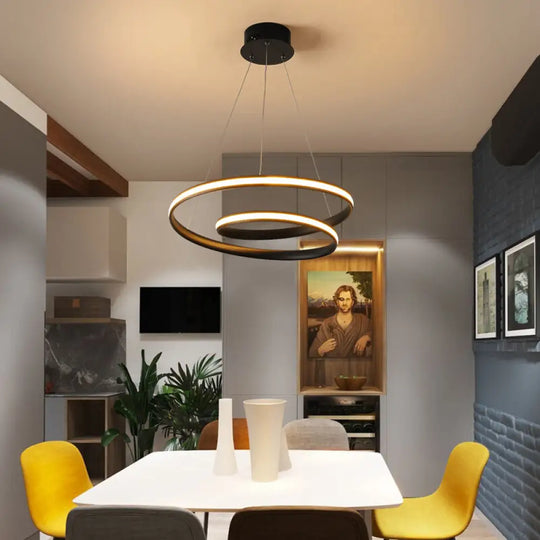 Art Deco Swirl Led Chandelier For Restaurants - Acrylic Suspension Lighting Fixture Black / 18’ Warm