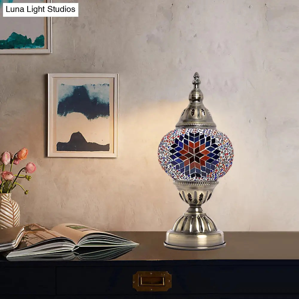 Art Deco Tower Bedroom Table Lamp With Stained Glass And Colorful Lighting