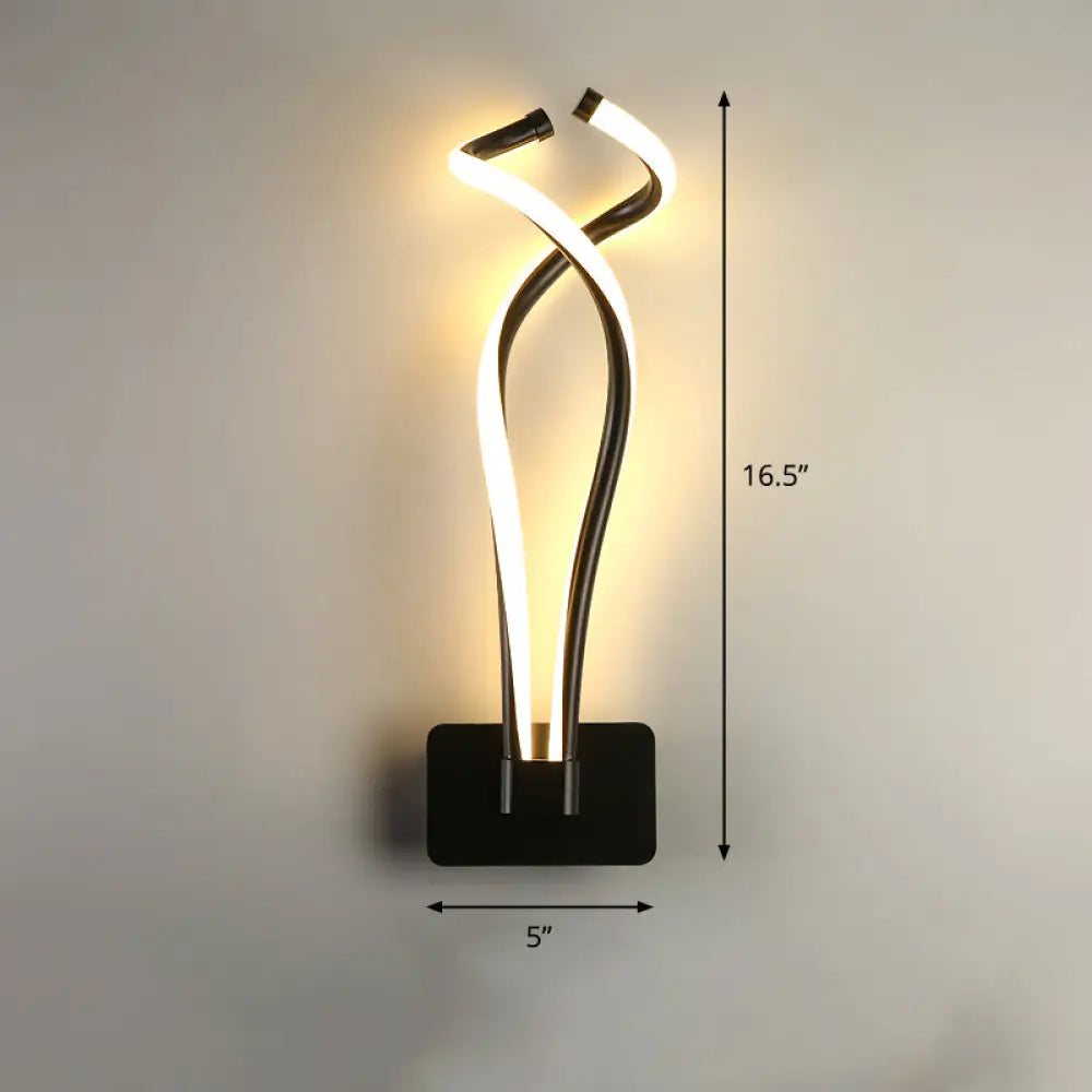 Art Deco Twisting Led Wall Sconce: Metal Edition For Bedroom Lighting Black / Third Gear