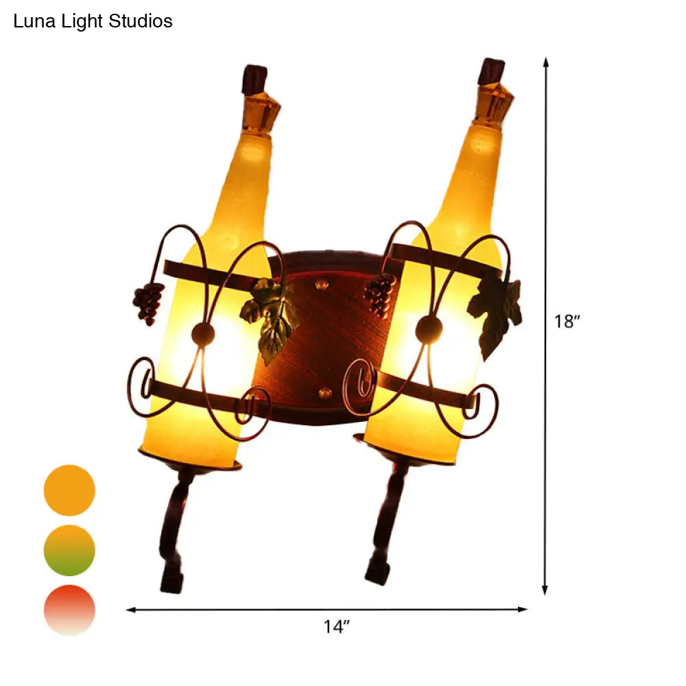 Art Deco Wall Mount Lighting With Wine Rack Backplate - 2 Bulbs Yellow/Green/Red/White Glass Copper