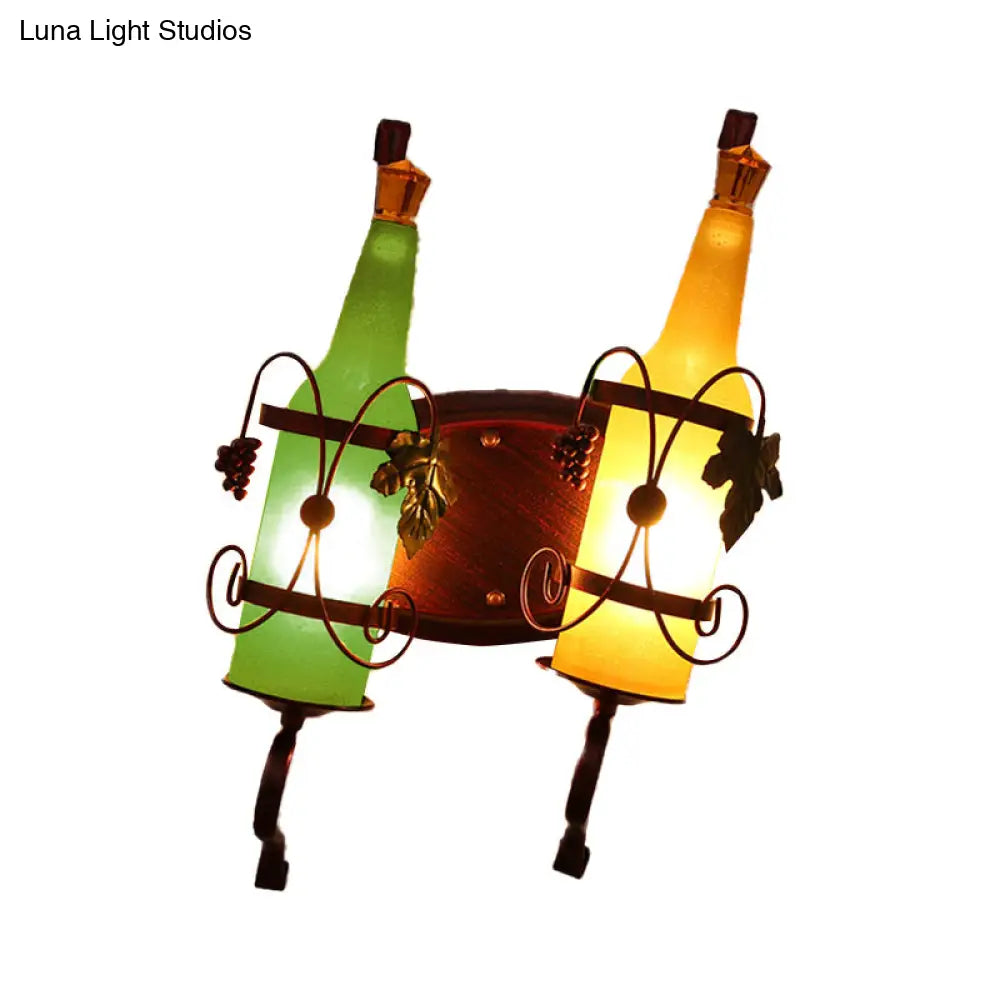 Art Deco Wall Mount Lighting With Wine Rack Backplate - 2 Bulbs Yellow/Green/Red/White Glass Copper