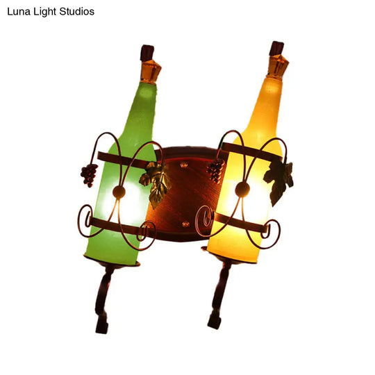 Art Deco Wall Mount Lighting With Wine Rack Backplate - 2 Bulbs Yellow/Green/Red/White Glass Copper