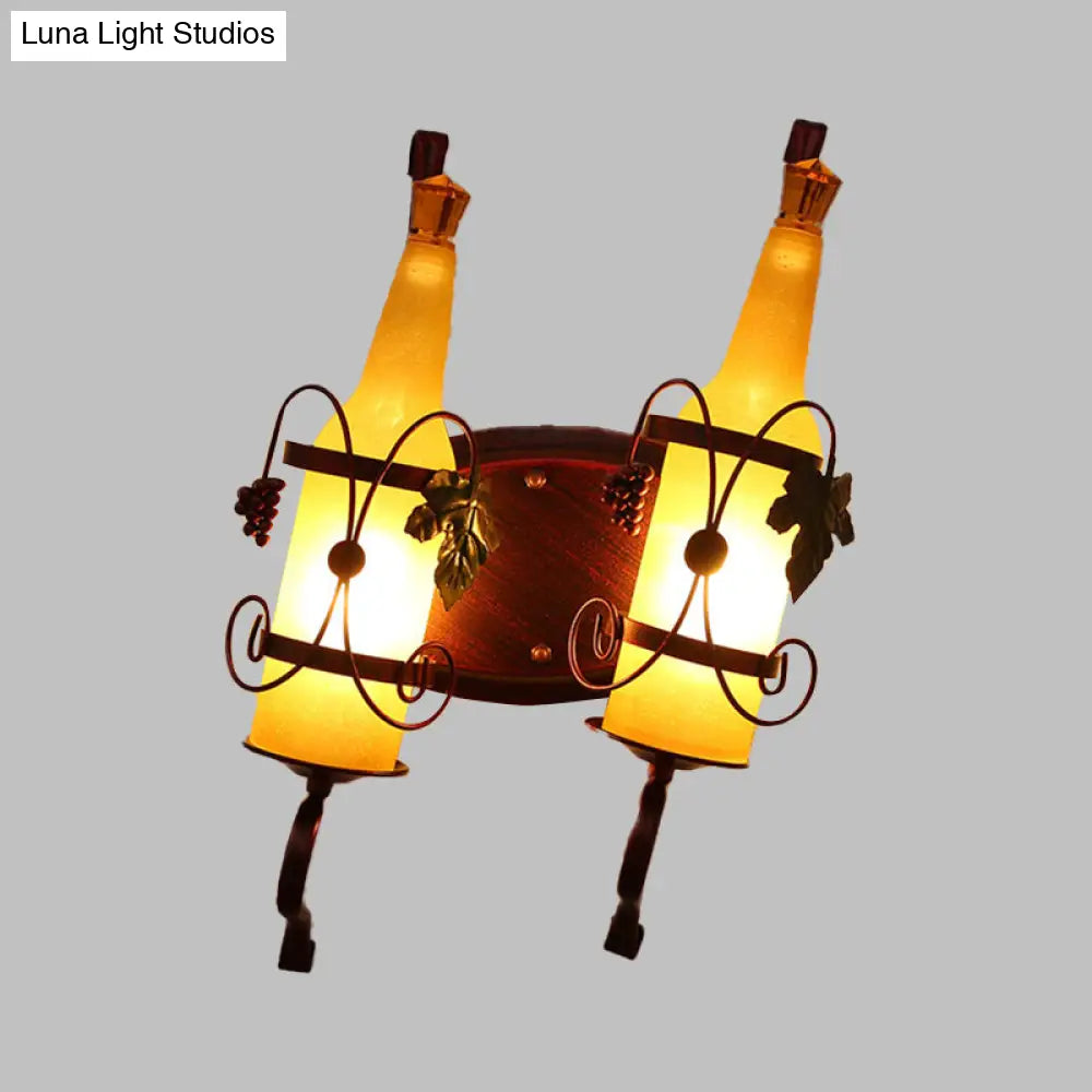 Art Deco Wall Mount Lighting With Wine Rack Backplate - 2 Bulbs Yellow/Green/Red/White Glass Copper