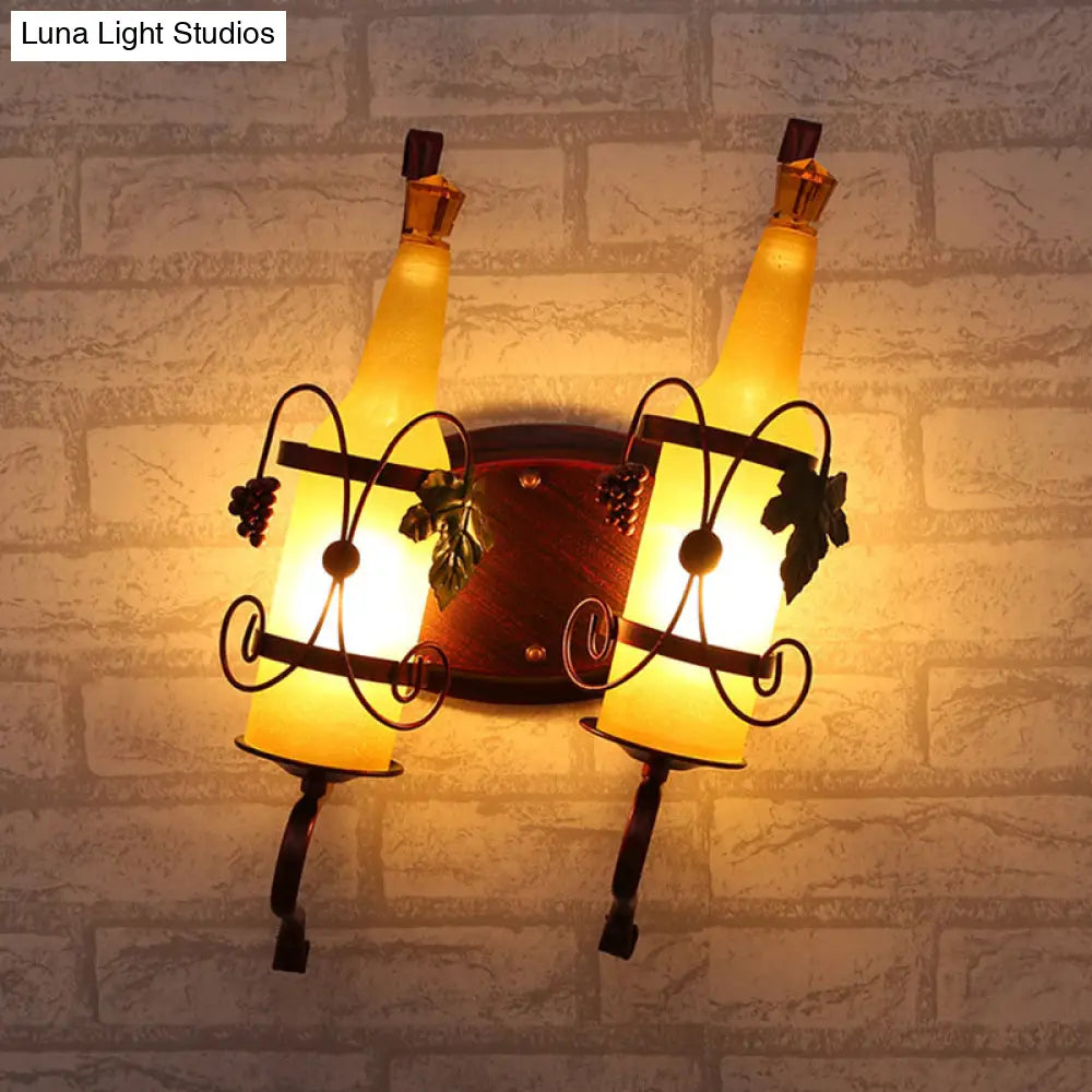 Art Deco Wall Mount Lighting With Wine Rack Backplate - 2 Bulbs Yellow/Green/Red/White Glass Copper