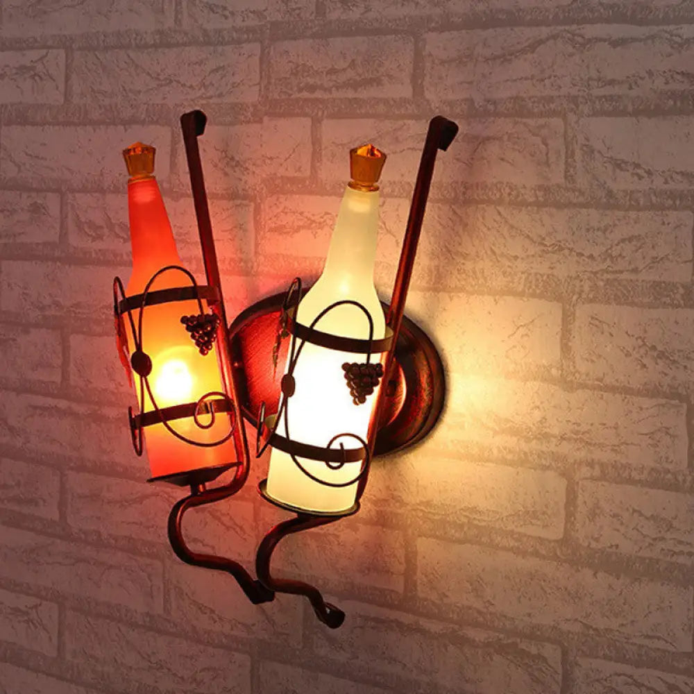 Art Deco Wall Mount Lighting With Wine Rack Backplate - 2 Bulbs Yellow/Green/Red/White Glass Copper