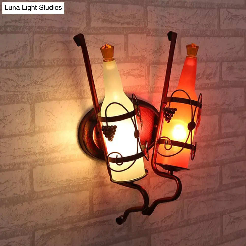 Art Deco Wall Mount Lighting With Wine Rack Backplate - 2 Bulbs Yellow/Green/Red/White Glass Copper